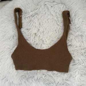 Zara Brown Ribbed Crop Top